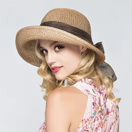 Summer Bowbon Sun Hat Panama Women Cap Bonnet Beach Straw Hats 220627