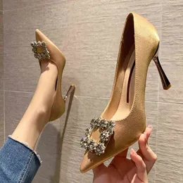 2021 Fashion Sexy Heels Pumps Pointed Head Crystal Luxury Wedding Shoes Women Shoes Fashion Sexy Woman Pumps G220425