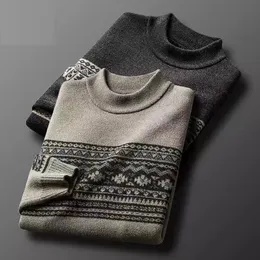 Мужские свитеры зимний знаменитый этнический стиль жаккардовый свитер мужской корейский теплый густой густой рукав круглый вязаный пуловер высокого качества.