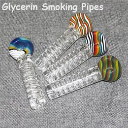 Gefrierbare Löffel-Bubbler-Rauchpfeife, bunte, berauschende Handpfeifen aus Glas, Ölbrenner, Glyzerinpfeife mit Spiralrohren