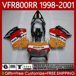 Verkleidungsset für HONDA Interceptor VFR800RR VFR 800RR 800 CC RR VFR800 Repsol Schwarz 98 99 00 01 Karosserie 128No.56 800CC VFR-800 RR 1998 1999 2000 2001 VFR800R 98-01 Karosserie