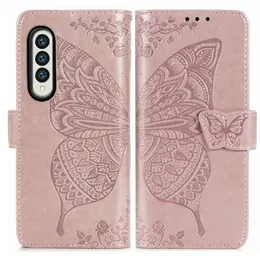 3D Flower Butterfly PU-Lederhülle für Samsung Galaxy Z Fold 3 Fold 4 5G mit Kartenfächern Wallet Cover