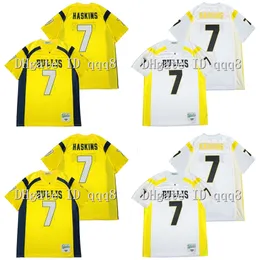 Na85 toppkvalitet 1 Hhigh School Bullis #7 Dwayne Haskins Jersey White Yellow 100% sömmar American Football Jersey Size S-XXXL