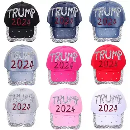 Stock Trump 2024 Diamonds Denim Sonnenhut Casual Diamond Baseball Cap Athleisure Verstellbarer Baumwollhut C0801x13