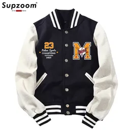 Supzoom Arrival Letter Rib Sleeve Cotton Top Fashion Single Breasted Casual Bomber Baseball Jacket Loose Cardigan Coat 220715