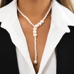 Zincirler Sahte İnci Tassel Kolye Kadınlar için Retro Basitlik Geometrik Boncuklar Uzun Stil Beyaz Lady Mücevher Karısı Doğum Günü Hediyeleri 2022
