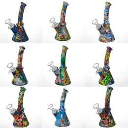 Hosahs silikon bong 6,5 tum kamouflage färgglad bägardesign med 14 mm manlig glasskål dab oljerigg bongs rökrör