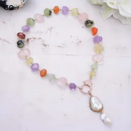 Colares de pingentes de joias guaiiguai jóias multicoloridas gemas de pedra citrina rosa quartzo amethyst colar prehnite white keshi pérola 22 "pingente