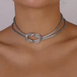 Chokers Trendy European Creative Net Chain Halsband Kvinnor Entry Lux Silver Plated Knot Choker för smycken QD-15Kokare