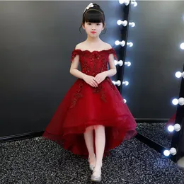 Платья девочки Kiccoly 2022 Элегантная девушка красные кружевные платья без плеча первое причастие детское детское свадебное платье цветочки