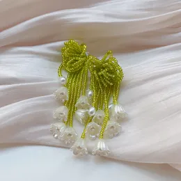 Dangle Chandelier moda boho fios verdes Brincos de borla de flor 2022 Novo declaração Handmade Pendientes Mujer
