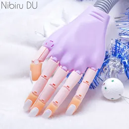 Purple Nail Practice Hand med 100 st utbytbara naglar Flexibel plastmodell Fake Finger Professional Justerbar Tool 220716