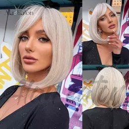 Wig Platinum Blond Cosplay Daily Wig Short Straight Synthetic Bobo Head 220527