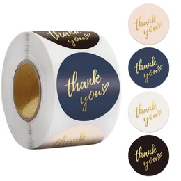 4 ColorsHank You Stickers Seal 50500st Gold Foil Paper Decoration Sticker för handgjorda bröllopspresentetiketter Stationery 220613