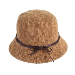 Berets Women Sun Bucket Hat Belt Pure Fisherman Straw Hats Visor Breathable Travel Vacation Caps Protection Cotton Female Cap CP0244Berets