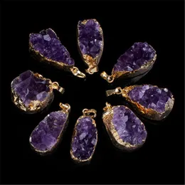 Collane con ciondolo Cristallo viola naturale Geode Quarzo Irregolare Druzy Cluster Healing Feng Shui Pietra Minerali Decorazione della casa Ciondolo