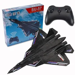 RC Plane SU 57 Radio Troudplane with Light Flex Wing Hand Raming Foam Electric Remote Control 220713