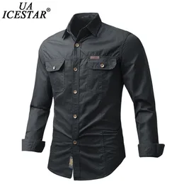 UAICESTAR Brand 100% Cotton Slim Men Shirts Spring Single Breasted Cargo Autumn Fashion Casual 's 220323