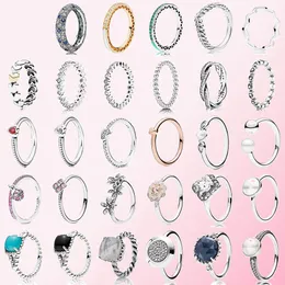 925 Rings de prata esterlina Celebration My One True Love Midnight Star Blue Crystal Heart Heart Original Fit Pandora Ring Jóias Fazendo DIY Presente