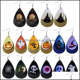 Andere Ohrringe Schmuck Halloween für Frauen Mädchen Teardrop Kunstleder baumeln Ohrring leichte handgemachte Party Favo Dhrx0