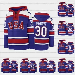 VIPCEOA3740 CUSTOM USA Hockey Team Lace Up Relate Hoodie 34 Auston Matthews 6 Jack Hughes 88 Patrick Kane 30 Spencer Knight 32 Jonathan Quick 2 Brian