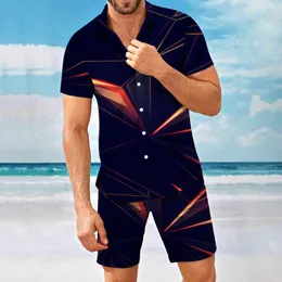 Мужские спортивные костюмы летняя гавайская рубашка мужская печать роскошная мужчина повседневные шорты с коротким рукава