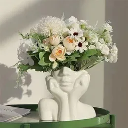 Vaso da fiori in stile nordico Corpo da donna Mezza faccia Vaso da fiori Vaso Arte ceramica Artigianato Camera da letto Soggiorno Decorazione desktop 220809