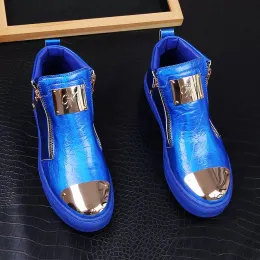 2022 Nowa luksusowa marka Mens Buto Modna Top Treakers Spring Autumn Casual High Shoes Men skórzane buty mikrofibry niebieskie białe