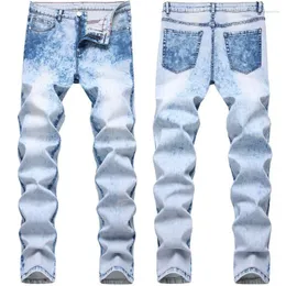 Män jeans män blå fast färg smal-fit cyklar penna byxor klassisk affärsgata gratis leverans drak22