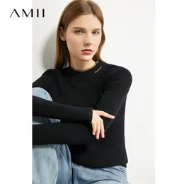 AMII Minimalism Autumn Fashion Embroidery Women Sweater Causal Letter Slim Fit Turtleneck Sweater Female Pullover Tops 1343 201221