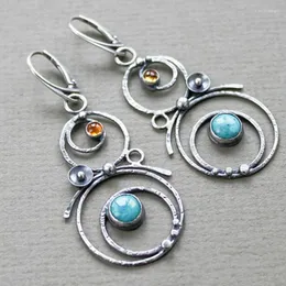 Dangle Chandelier Bohemian Round Fringquoise Earrings Jewelry Metal Metal Silver Color Hand Eargraved Earringsdangle Mill22