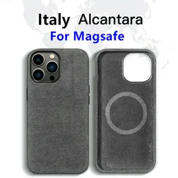 Genuine Suede Leather Magnetic Wireless Case for iPhone 13 14 Pro Max Business Non-Slip Back Cover