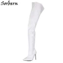 Sorbern White 90cm Długość Buty Damskie Buty Metalowe Szpilki Wysokie Obcasy 12 CM Niestandardowe Nogi Rozmiar Buty Kobiety Sexy Fetysz High Heels 2019