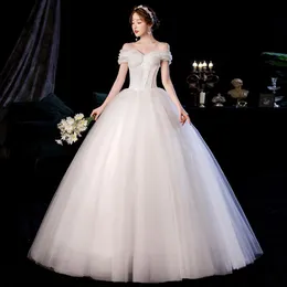 Altri abiti da sposa con spalle scoperte Pieghe arruffate Abito da ballo con pieghe Abito da sposa Abito da principessa con lacci Abito su misura GelinlikAltro