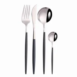 Servis uppsättningar Black Silver Fork Spoon Knife Rostfritt stål Cutsly Set Table Chopsticks Silverware Tea Flatware SetDinnerware
