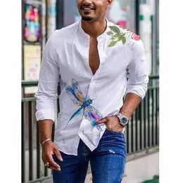 Men Shirts Spring Summer Vintage Printed Long-sleeved Thin Button Imitation Linen Loose Shirt For Large Size Casual Clothes 220323