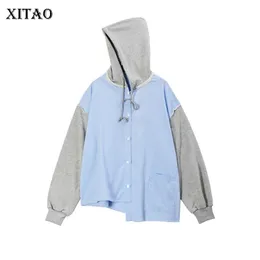 XITAO Hit Color Striped Irregular Sweatshirt Women Clothes Spring New Fashion Loose Hoodies False Two Pieces Top DMY3550 T200311