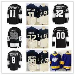 Camisas de hóquei Drew Doughty 8 Anze Kopitar 11 Jonathan Quick 32 Wayne Gretzky 99 Jersey preto roxo e novo estádio tamanho S-XXXL costurado masculino