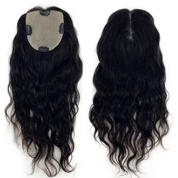 13x15cm Clipe em Base Slik Topo de cabelo humano ondulado para mulheres Peças de peruca pretas naturais 150% de densidade