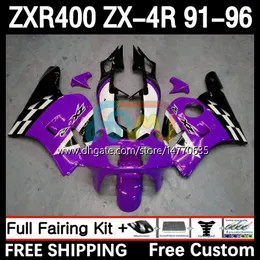 Fairings Kit för Kawasaki Ninja ZX4R 400cc ZXR-400 1991 1992 1993 94 95 96 BODY 12DH.97 ZXR 400 CC ZX-4R ZX 4R COWLING ZXR400 91 92 93 1994 1995 1996 BOAGWORWS PURPLE SVART