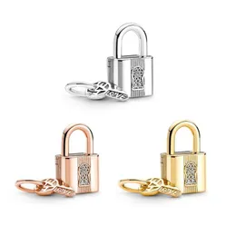 Shine Gold Color Padlock and Key Dangle Charm 925 Sterling Silver Beads For Jewelry Making Fit Pandora Original Bracelets Fashion DIY 760088C01 780088C01 790088C01