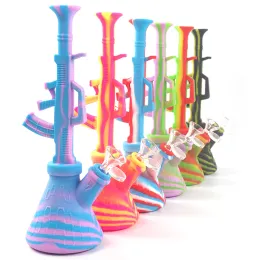 AK47 Shape Design Bohrinseln Silikon Shisha Bongs gerade Wasserpfeife Lebensmittelqualität Kostenlose Lieferung zwei Verwendungszwecke Dab Rig Pipes