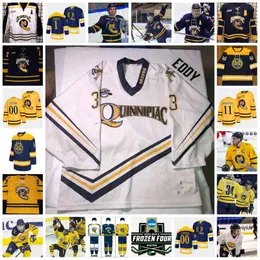 XFLSP 2022 faculdade congelada quatro personalizado quinnipiac lobcats hóquei jersey 6 devon toews 4 connor clifton 11 wyatt bongiovanni 11 bryan leitch 8 chris