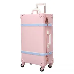 Valigie retrò bagaglio a rotolamento per la moda graziosa valigia del carrello di lusso da 20/24 pollici trasporto viaggiatore da viaggio da donna da uomo valisa