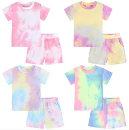 Kids Designer Clothes Girls Tie Dye Summer Clothing Sets Boys Short Sleeve T-Shirts Shorts Outfits Loose Tops Pants Suits Leisure Wear 2pcs/Set BC7984