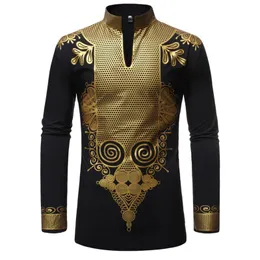 Clothing Ethnic Clothing Black African Dashiki Print Shirt Men 2022 Fashion Hip Hop Streetwear Afrian Clothes Slim Fit Long Sleeve Male Che