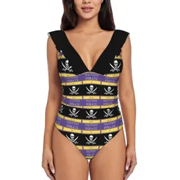 Kvinnors badkläder Ecu Pirate Nation No Quarter Ruffle One Piece Swimsuit Women Push Up Monokini Sexig Print Bathing Suit PirateWomen's