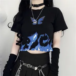 امرأة tirt Top Punk Tshirt ملابس قصيرة خمر الفراشة harajuku الأكمام إسقاط منتج قميص الملابس نباتي 220602