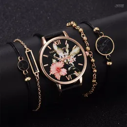 腕時計lvpai 5pcs set women watches blacet black ladies watchカジュアルレザーQuartz wristwatch clock lelogio femininowristwatches彼