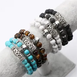 2pcs/set Retro Skull charm bracelet Natural stone Tiger eye beads bracelets strands wristband for women men Fine Fashion jewelry